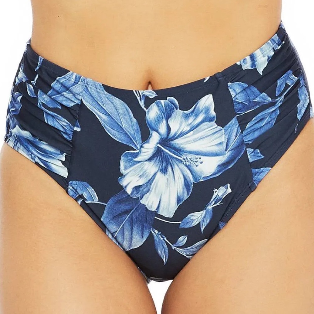 La Blanca Blue Moon Floral High Waist Ruched Side Bikini Swim Bottom